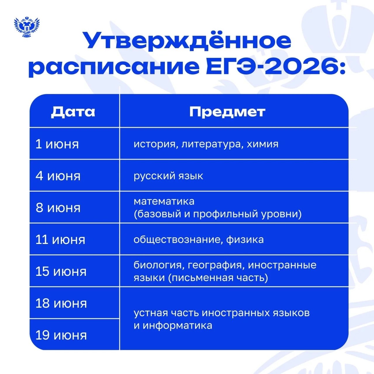График ЕГЭ 2026 График ЕГЭ 2026.